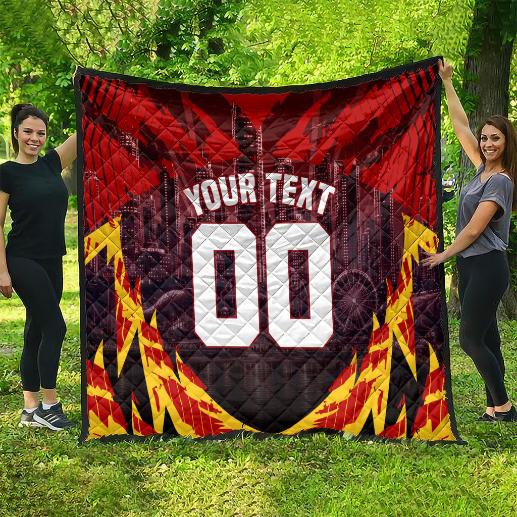 Personalised Gold Coast Suns Football Quilt Electric Red Flame Mascot Charging Cityscape