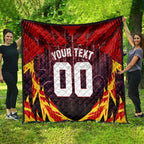 Personalised Gold Coast Suns Football Quilt Electric Red Flame Mascot Charging Cityscape
