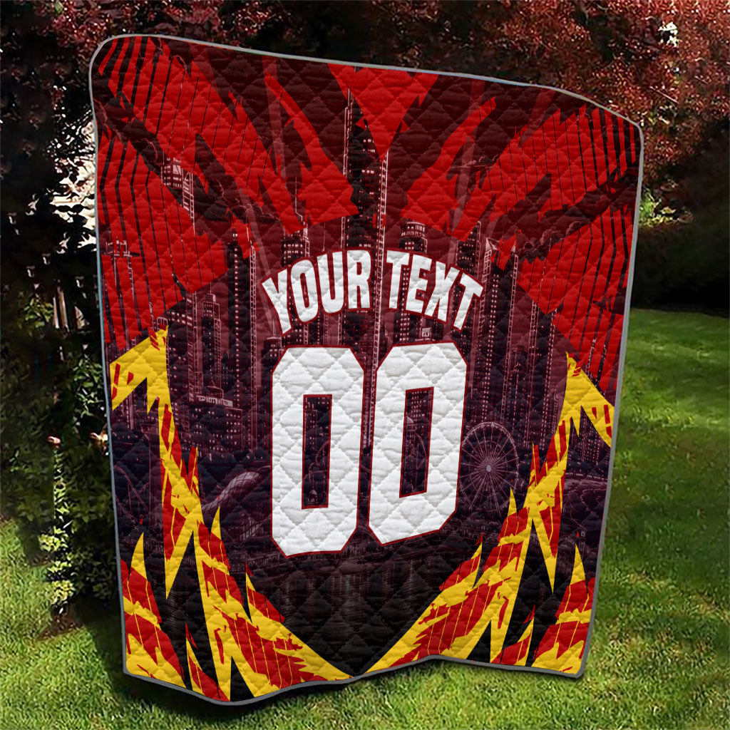 Personalised Gold Coast Suns Football Quilt Electric Red Flame Mascot Charging Cityscape