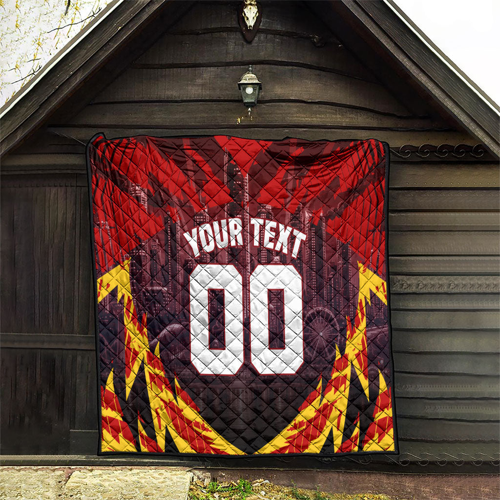 Personalised Gold Coast Suns Football Quilt Electric Red Flame Mascot Charging Cityscape