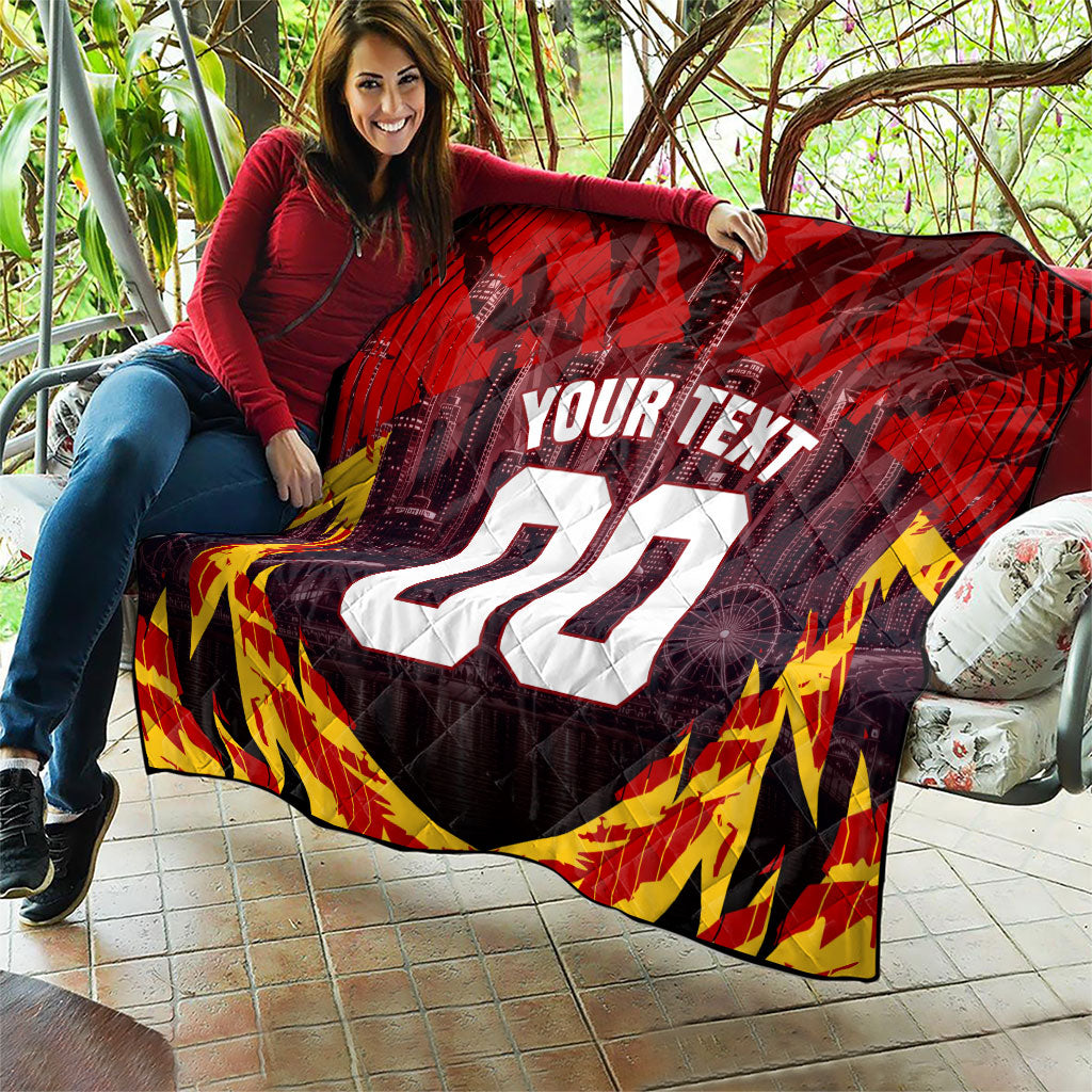 Personalised Gold Coast Suns Football Quilt Electric Red Flame Mascot Charging Cityscape