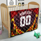 Personalised Gold Coast Suns Football Quilt Electric Red Flame Mascot Charging Cityscape