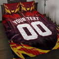 Personalised Gold Coast Suns Football Quilt Bed Set Electric Red Flame Mascot Charging Cityscape