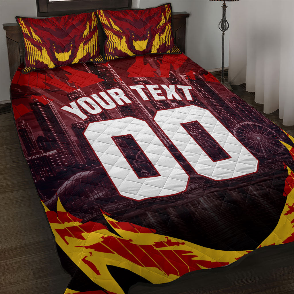 Personalised Gold Coast Suns Football Quilt Bed Set Electric Red Flame Mascot Charging Cityscape