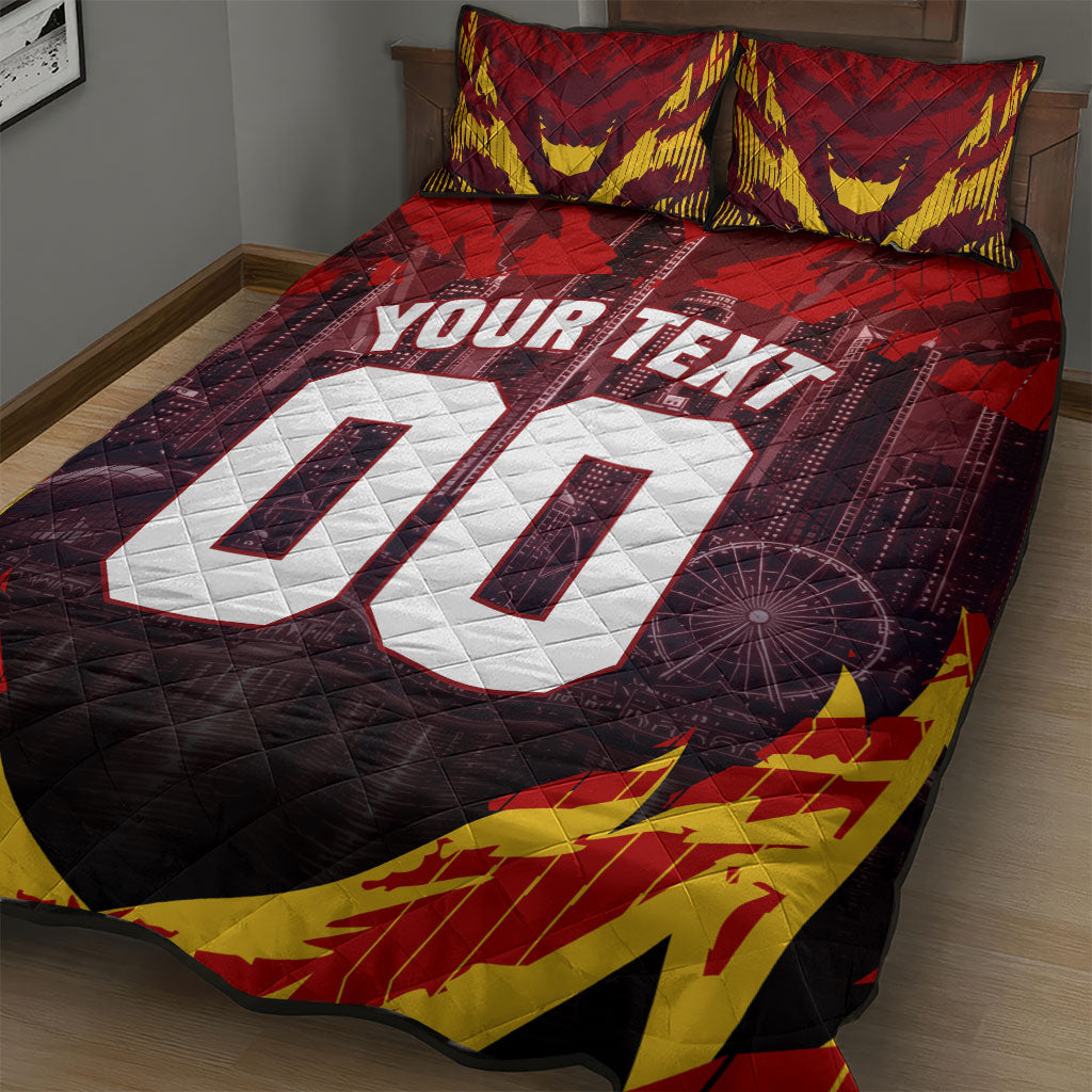 Personalised Gold Coast Suns Football Quilt Bed Set Electric Red Flame Mascot Charging Cityscape
