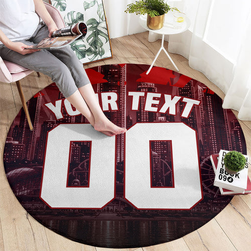 Personalised Gold Coast Suns Football Round Carpet Electric Red Flame Mascot Charging Cityscape