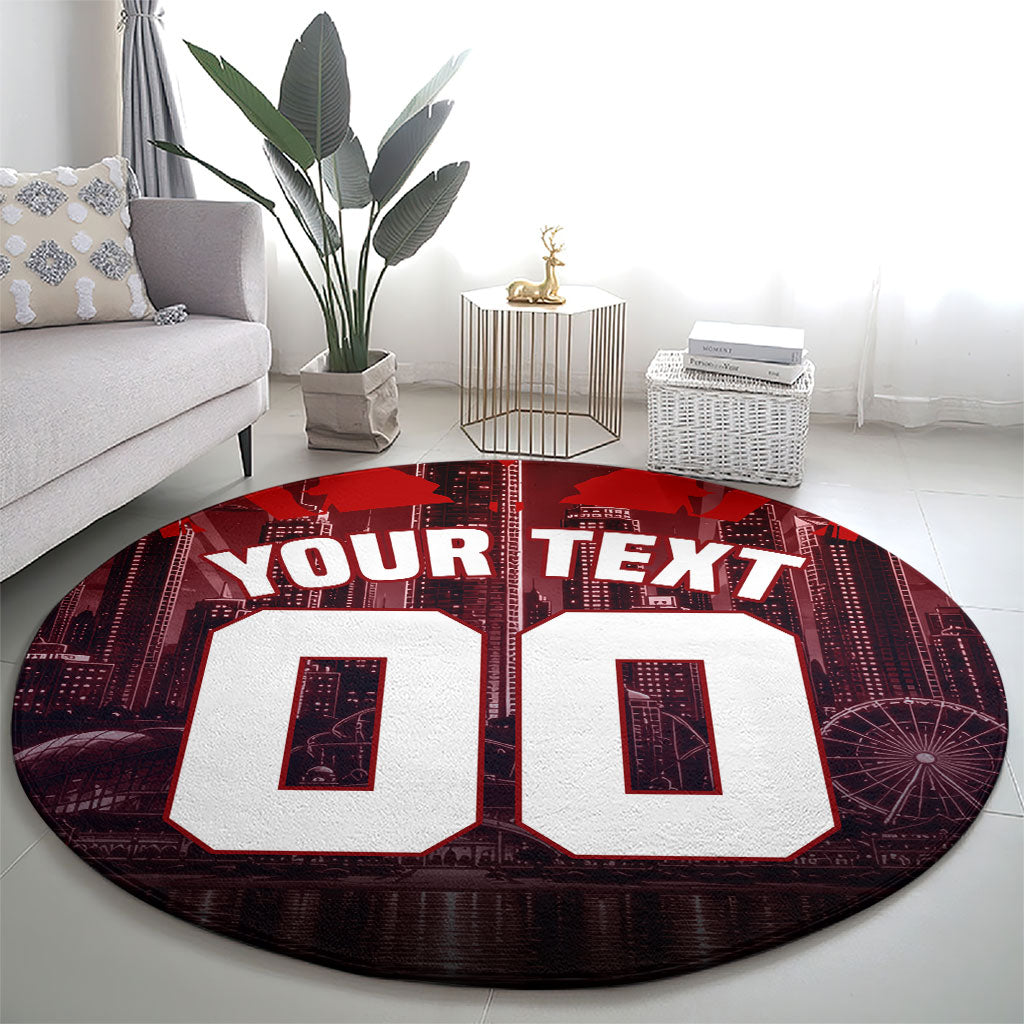 Personalised Gold Coast Suns Football Round Carpet Electric Red Flame Mascot Charging Cityscape