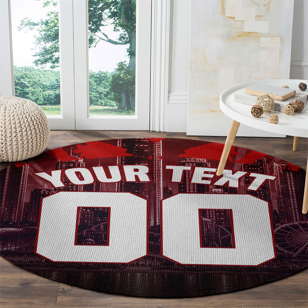 Personalised Gold Coast Suns Football Round Carpet Electric Red Flame Mascot Charging Cityscape