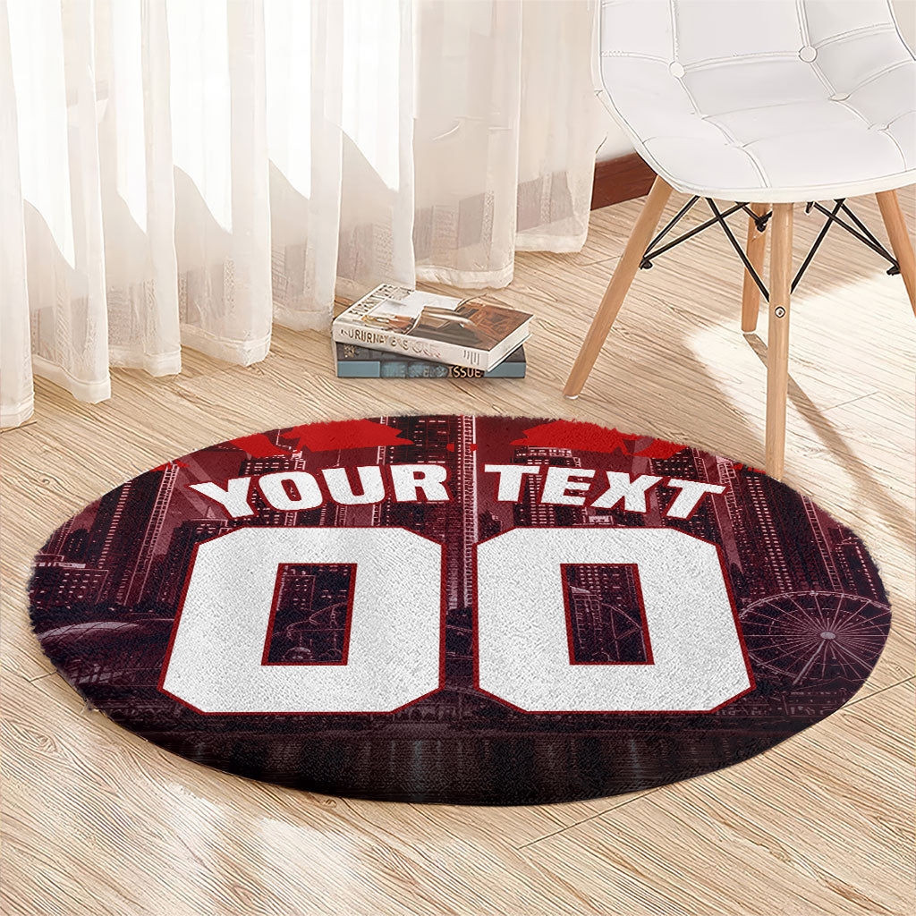 Personalised Gold Coast Suns Football Round Carpet Electric Red Flame Mascot Charging Cityscape