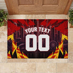 Personalised Gold Coast Suns Football Rubber Doormat Electric Red Flame Mascot Charging Cityscape