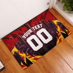 Personalised Gold Coast Suns Football Rubber Doormat Electric Red Flame Mascot Charging Cityscape
