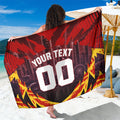 Personalised Gold Coast Suns Football Sarong Electric Red Flame Mascot Charging Cityscape