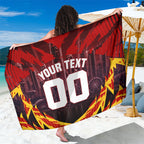 Personalised Gold Coast Suns Football Sarong Electric Red Flame Mascot Charging Cityscape