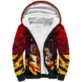 Personalised Gold Coast Suns Football Sherpa Hoodie Electric Red Flame Mascot Charging Cityscape