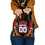 Personalised Gold Coast Suns Football Shoulder Handbag Electric Red Flame Mascot Charging Cityscape