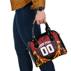 Personalised Gold Coast Suns Football Shoulder Handbag Electric Red Flame Mascot Charging Cityscape