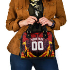 Personalised Gold Coast Suns Football Shoulder Handbag Electric Red Flame Mascot Charging Cityscape