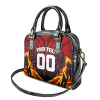 Personalised Gold Coast Suns Football Shoulder Handbag Electric Red Flame Mascot Charging Cityscape