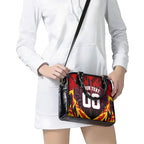 Personalised Gold Coast Suns Football Shoulder Handbag Electric Red Flame Mascot Charging Cityscape