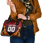Personalised Gold Coast Suns Football Shoulder Handbag Electric Red Flame Mascot Charging Cityscape