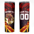 Personalised Gold Coast Suns Football Skinny Tumbler Electric Red Flame Mascot Charging Cityscape
