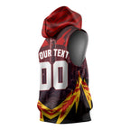 Personalised Gold Coast Suns Football Sleeveless Hoodie Electric Red Flame Mascot Charging Cityscape