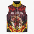 Personalised Gold Coast Suns Football Sleeveless Puffer Jacket Electric Red Flame Mascot Charging Cityscape