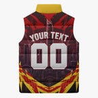 Personalised Gold Coast Suns Football Sleeveless Puffer Jacket Electric Red Flame Mascot Charging Cityscape