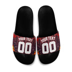 Personalised Gold Coast Suns Football Slide Sandals Electric Red Flame Mascot Charging Cityscape