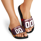 Personalised Gold Coast Suns Football Slide Sandals Electric Red Flame Mascot Charging Cityscape