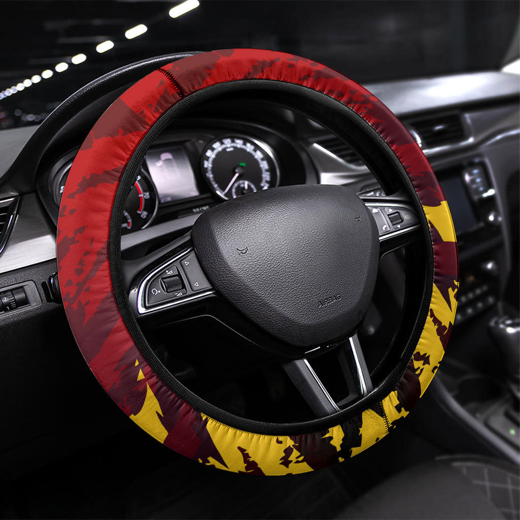 Gold Coast Suns Football Steering Wheel Cover Electric Red Flame Mascot Charging Cityscape