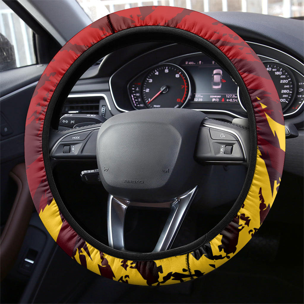 Gold Coast Suns Football Steering Wheel Cover Electric Red Flame Mascot Charging Cityscape