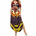 Personalised Gold Coast Suns Football Summer Maxi Dress Electric Red Flame Mascot Charging Cityscape