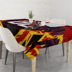 Personalised Gold Coast Suns Football Tablecloth Electric Red Flame Mascot Charging Cityscape