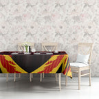 Personalised Gold Coast Suns Football Tablecloth Electric Red Flame Mascot Charging Cityscape