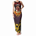 Personalised Gold Coast Suns Football Tank Maxi Dress Electric Red Flame Mascot Charging Cityscape