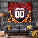 Personalised Gold Coast Suns Football Tapestry Electric Red Flame Mascot Charging Cityscape