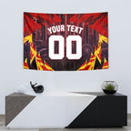 Personalised Gold Coast Suns Football Tapestry Electric Red Flame Mascot Charging Cityscape