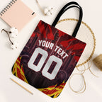 Personalised Gold Coast Suns Football Tote Bag Electric Red Flame Mascot Charging Cityscape
