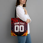 Personalised Gold Coast Suns Football Tote Bag Electric Red Flame Mascot Charging Cityscape