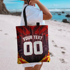 Personalised Gold Coast Suns Football Tote Bag Electric Red Flame Mascot Charging Cityscape