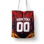 Personalised Gold Coast Suns Football Tote Bag Electric Red Flame Mascot Charging Cityscape