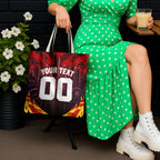 Personalised Gold Coast Suns Football Tote Bag Electric Red Flame Mascot Charging Cityscape