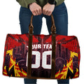 Personalised Gold Coast Suns Football Travel Bag Electric Red Flame Mascot Charging Cityscape
