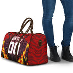 Personalised Gold Coast Suns Football Travel Bag Electric Red Flame Mascot Charging Cityscape