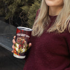Personalised Gold Coast Suns Football Tumbler Cup Electric Red Flame Mascot Charging Cityscape