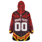 Personalised Gold Coast Suns Football Wearable Blanket Hoodie Electric Red Flame Mascot Charging Cityscape