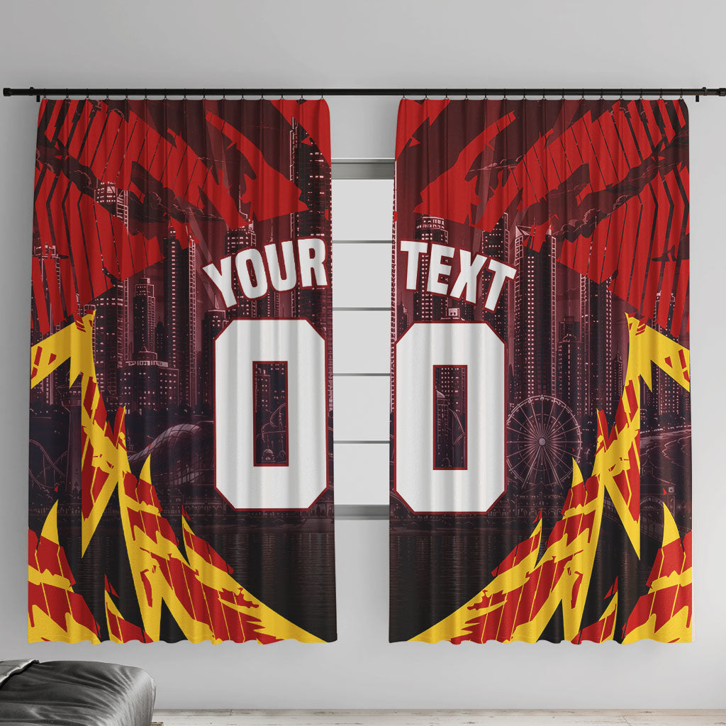 Personalised Gold Coast Suns Football Window Curtain Electric Red Flame Mascot Charging Cityscape