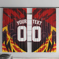 Personalised Gold Coast Suns Football Window Curtain Electric Red Flame Mascot Charging Cityscape
