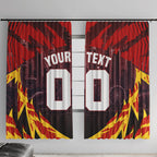 Personalised Gold Coast Suns Football Window Curtain Electric Red Flame Mascot Charging Cityscape